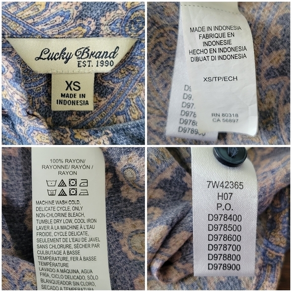 Lucky Brand Pleated Semi-Sheer Long Sleeve Button-Up Blouse Women's Size XS Blue - Picture 7 of 10